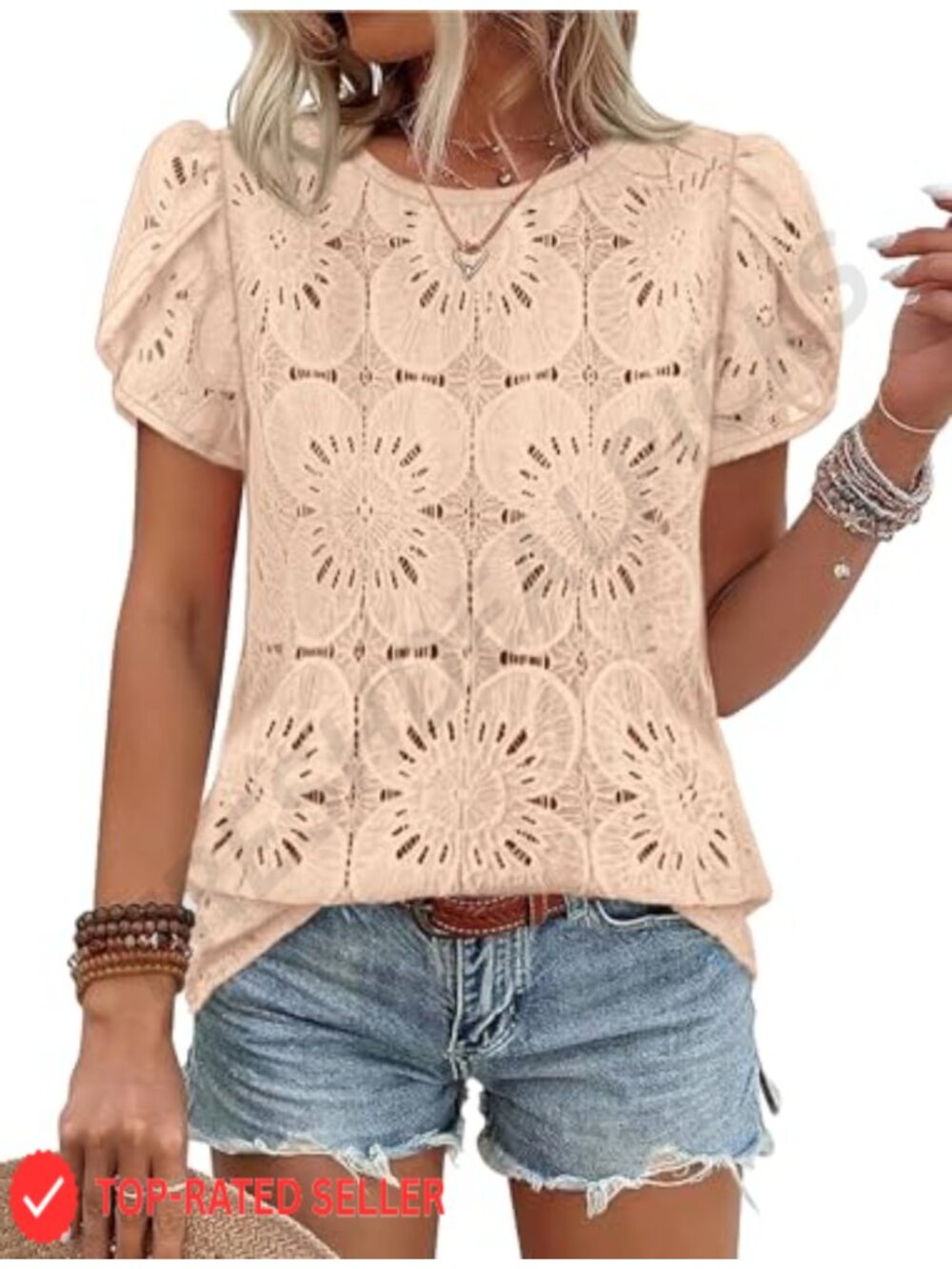 Womens Lace Crochet Blouse Petal Sleeve Boho Dressy Casual Top